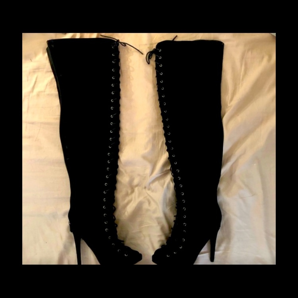 Cape Robbin black suede thigh high lace up boots